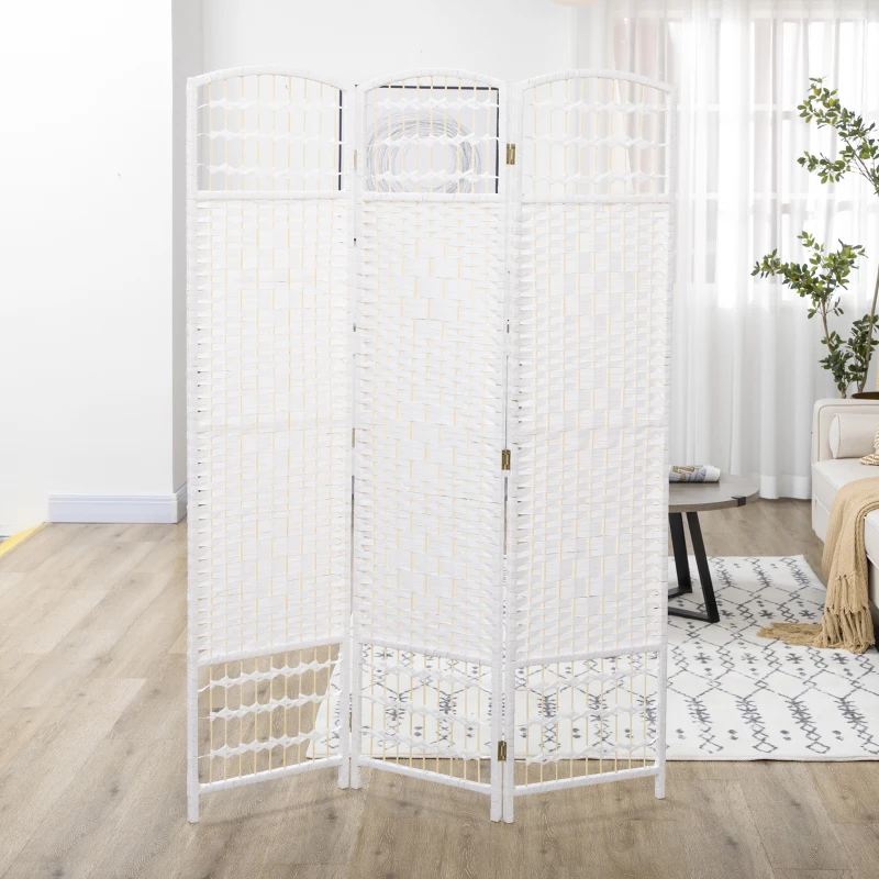 HOMCOM 3 Panel Folding Room Divider, Portable Privacy Screen, Wave Fiber Room Partition for Home Office, White