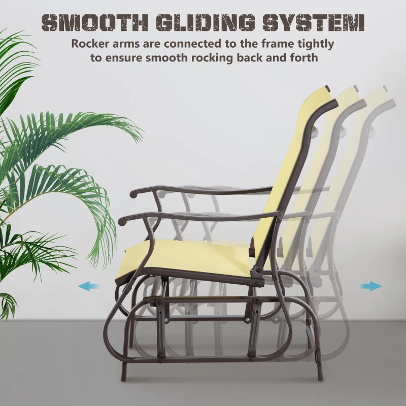 Outsunny Outdoor Glider Chair, Patio Glider with Steel Frame and Mesh Fabric, Outdoor Chair for Backyard, Garden, Porch, Beige