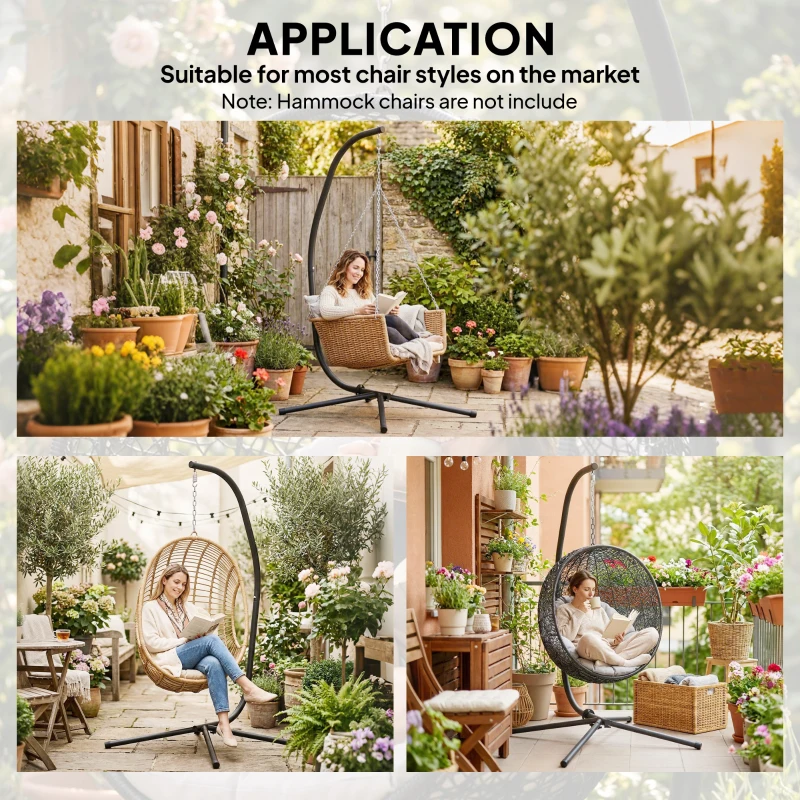 Outsunny Hanging Egg Chair Stand Only, Heavy Duty Hammock Chair Stand, 330lbs Weight, Black