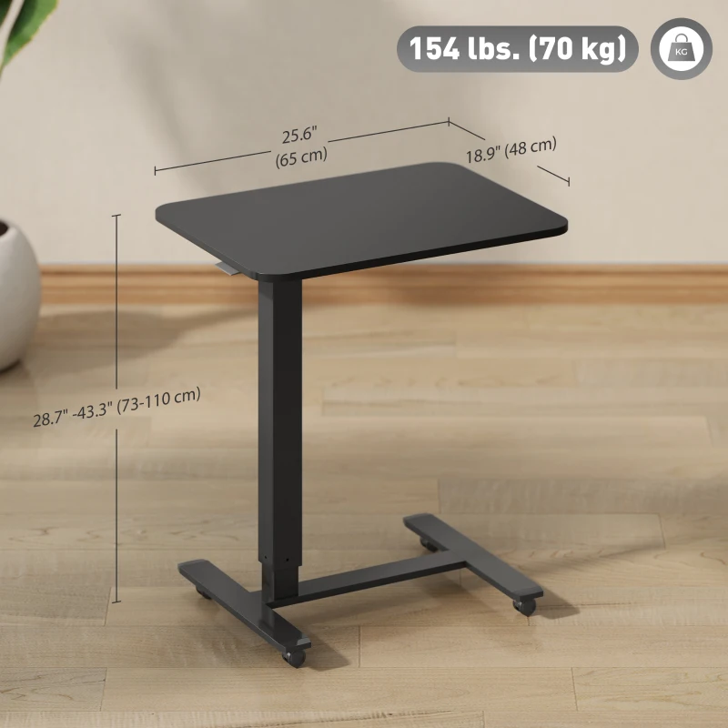 HOMCOM Pneumatic Standing Desk Adjustable Height, Mobile Stand Up Desk with Wheels, 43 Inch Portable Rolling Table, Black