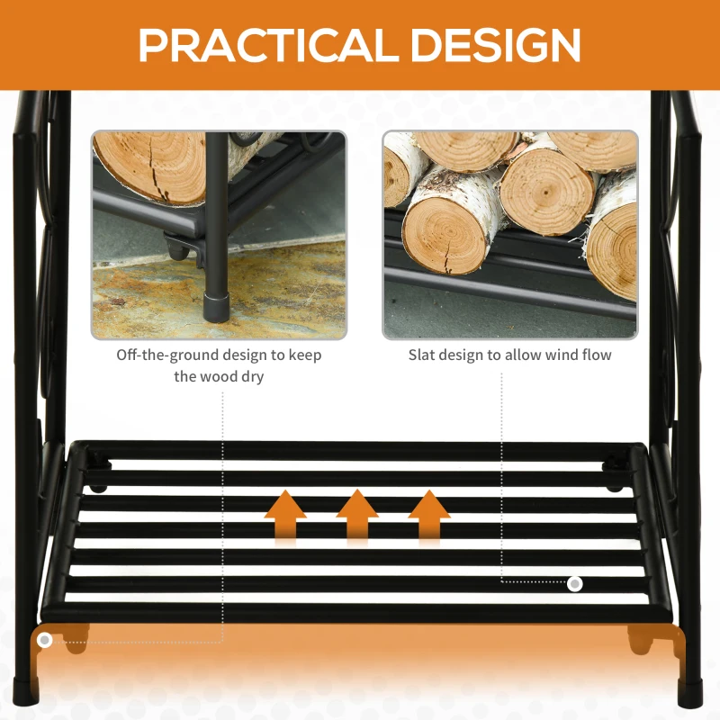 Outsunny 16" Heavy Duty Metal Fireplace Log Holder, Firewood Rack Outdoor for Fireplace Storage, Black