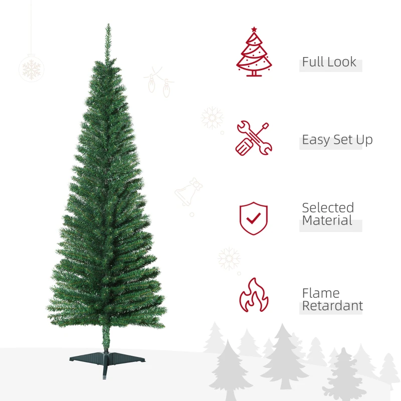 HOMCOM 5FT Artificial Christmas Tree, Pencil Christmas Tree with Realistic Branches, Stable Stand, Green