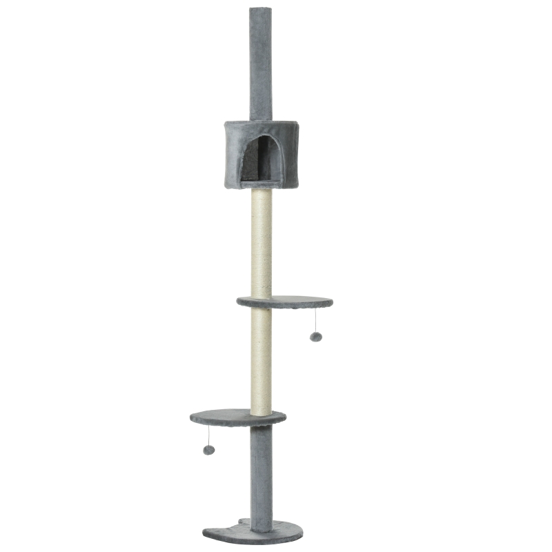 PawHut 100" Cat Tree Height Adjustable Floor-to-Ceiling 4-Tier Kitty Climbing Activity Center Condo Cat Toy