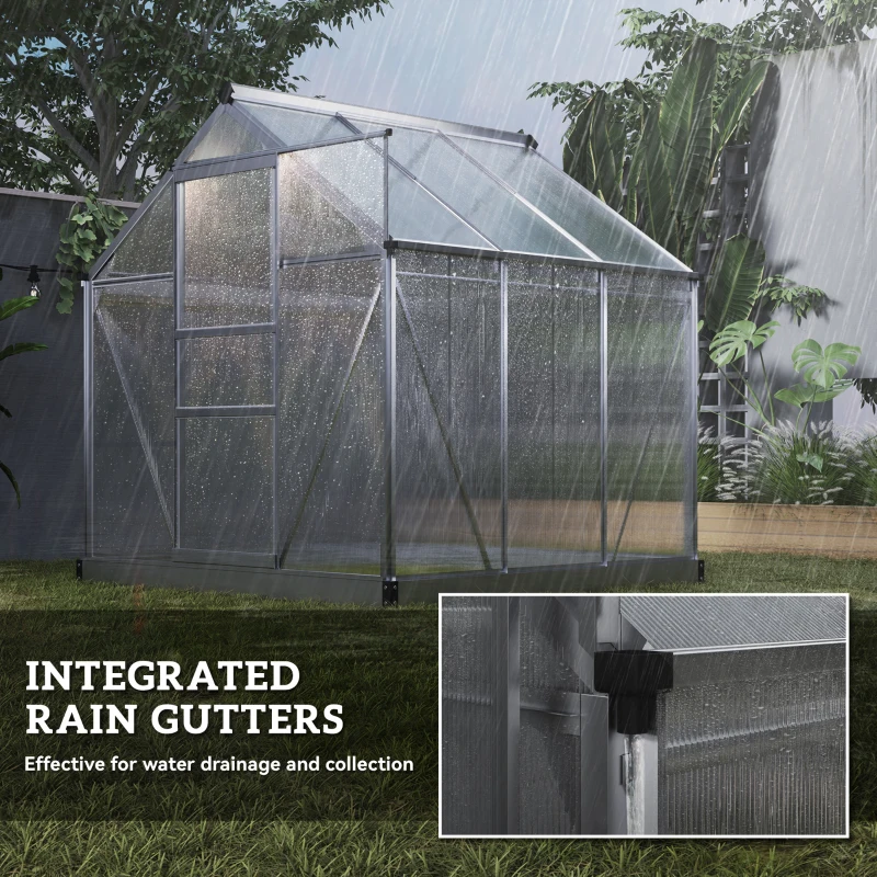 Outsunny 6' x 6' x 6.6' Polycarbonate Greenhouse, Walk-In Green House Kit Garden, Plants Grow, Galvanized Sheet Aluminum Frame
