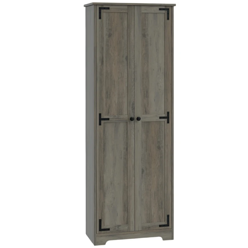 HOMCOM 67" Farmhouse Pantry Cabinet with 2 Doors, Tall Storage Cabinet with Adjustable Shelves, Distressed Grey