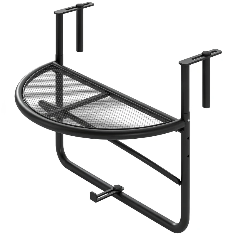 Outsunny Adjustable Balcony Hanging Rail Table Metal Mounting Mini Wall Desk Storage Rack Outdoor Flower Stand, Black