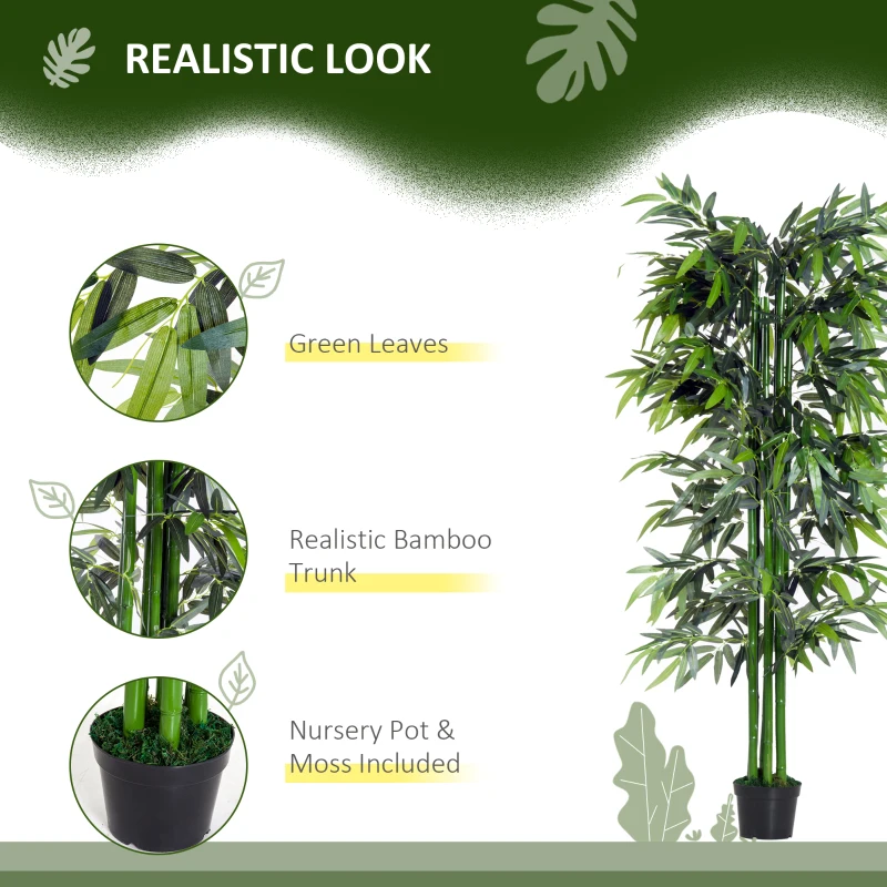 Outsunny Set of 2 6FT Artificial Bamboo Tree Fake Decorative Plant with Nursery Pot for Indoor Outdoor Décor