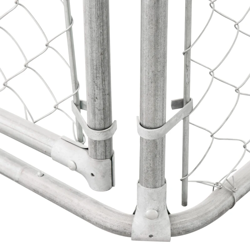 PawHut Outdoor Dog Kennel Galvanized Steel Fence with Cover Secure Lock Mesh Sidewalls for Backyard 9.8' x 9.8' x 7.7'