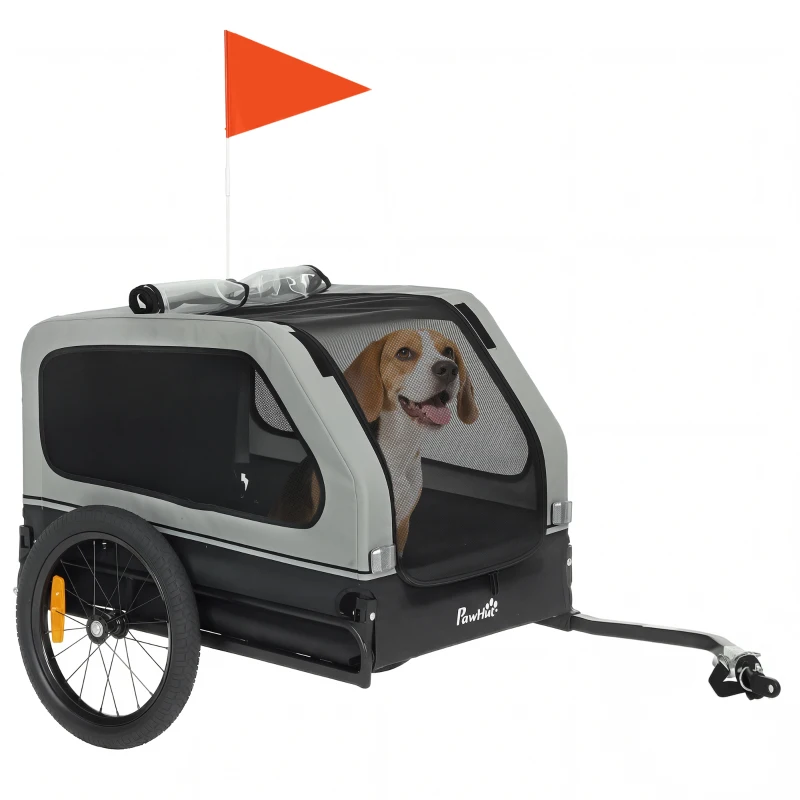 PawHut Dog Bike Trailer for Small & Medium Dogs, Universal Bicycle Coupler, Flip-Down Ramp Tailgate, Gray