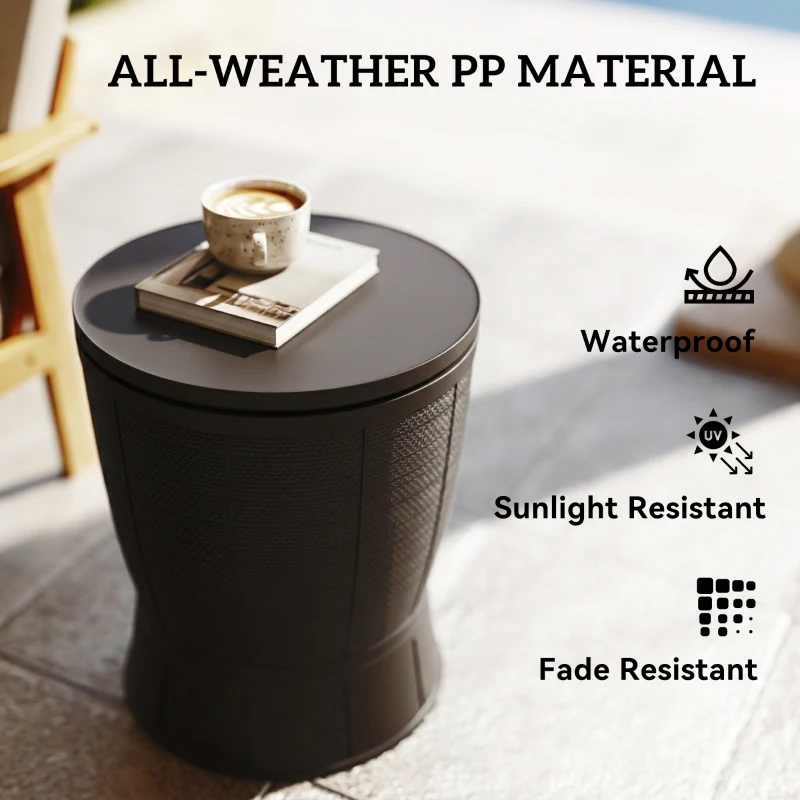Outsunny 11 Gallon Patio Cooler Side Table, Outdoor Cooler Bar Table with Height Adjustable Top, Drainage Plug, Brown