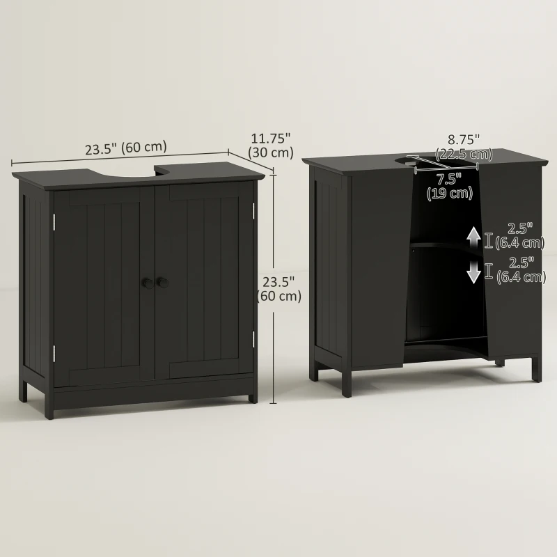 HOMCOM Bathroom Vanity, 24" Pedestal Sink Bathroom Vanity Furniture with 2 Doors and Shelf, Black
