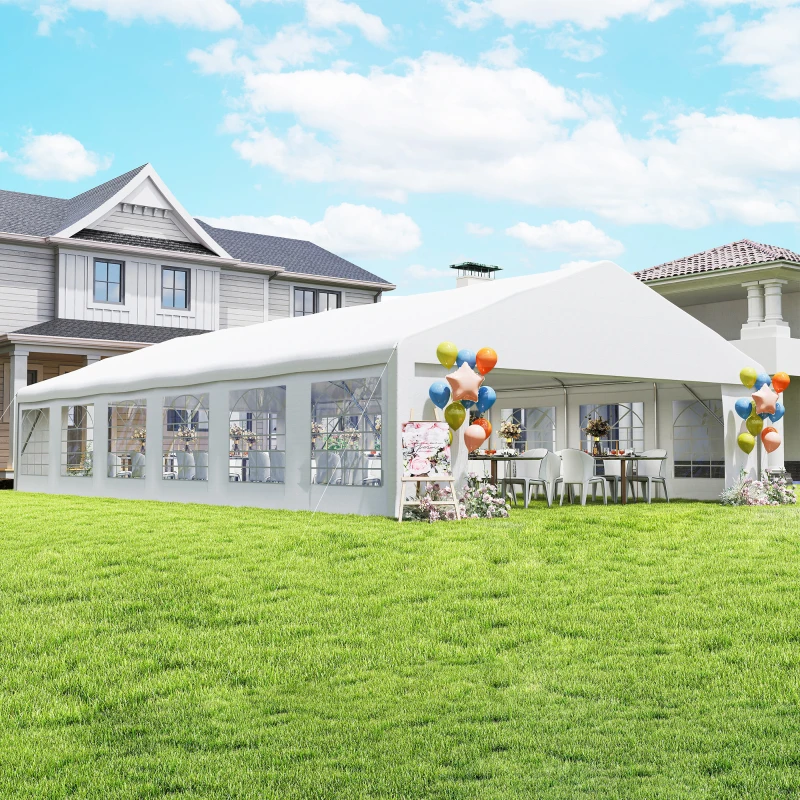 Outsunny 23' x 39' Party Tent, Heavy Duty Outdoor Canopy Tent Shelter with 2 Doors and 12 Windows for Parties, Events, White