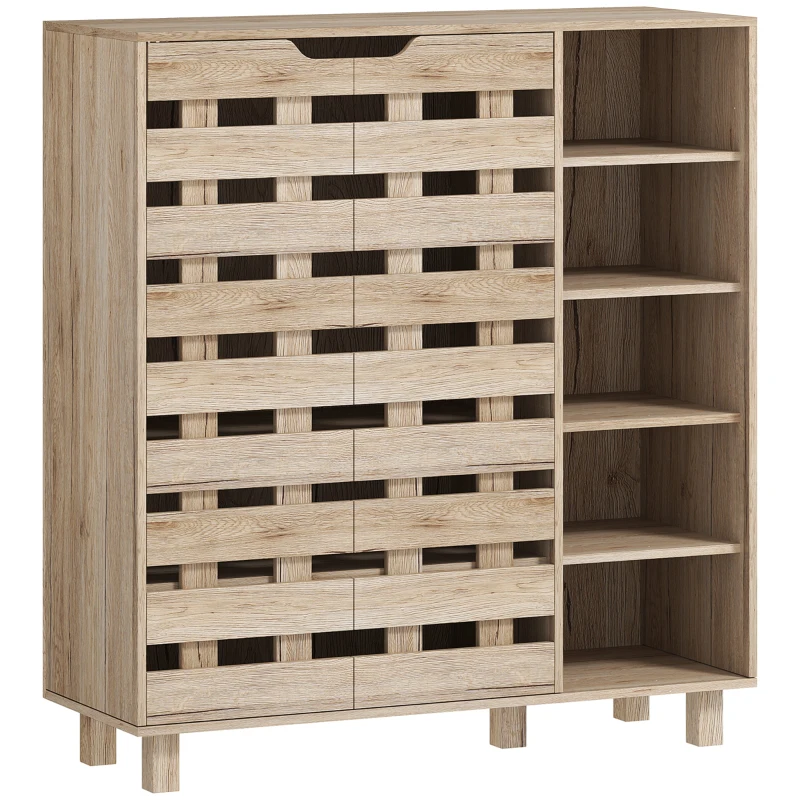 HOMCOM Shoe Cabinet, 21 Pair Shoe Storage Cabinet Organizer with 5-tier Double Door Cabinet and 5-tier Open Shelves, Beige
