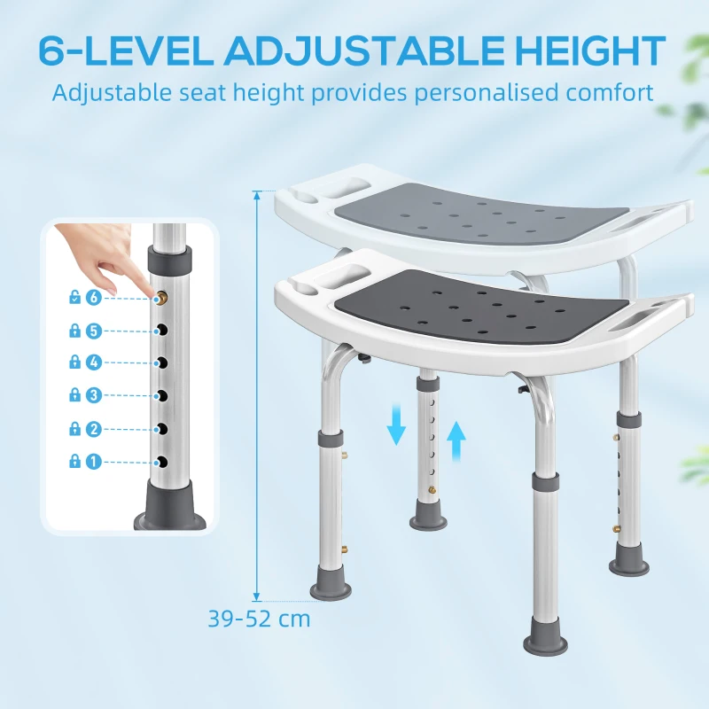 HOMCOM Height Adjustable Shower Chair Padded Bath Seat for Senior,