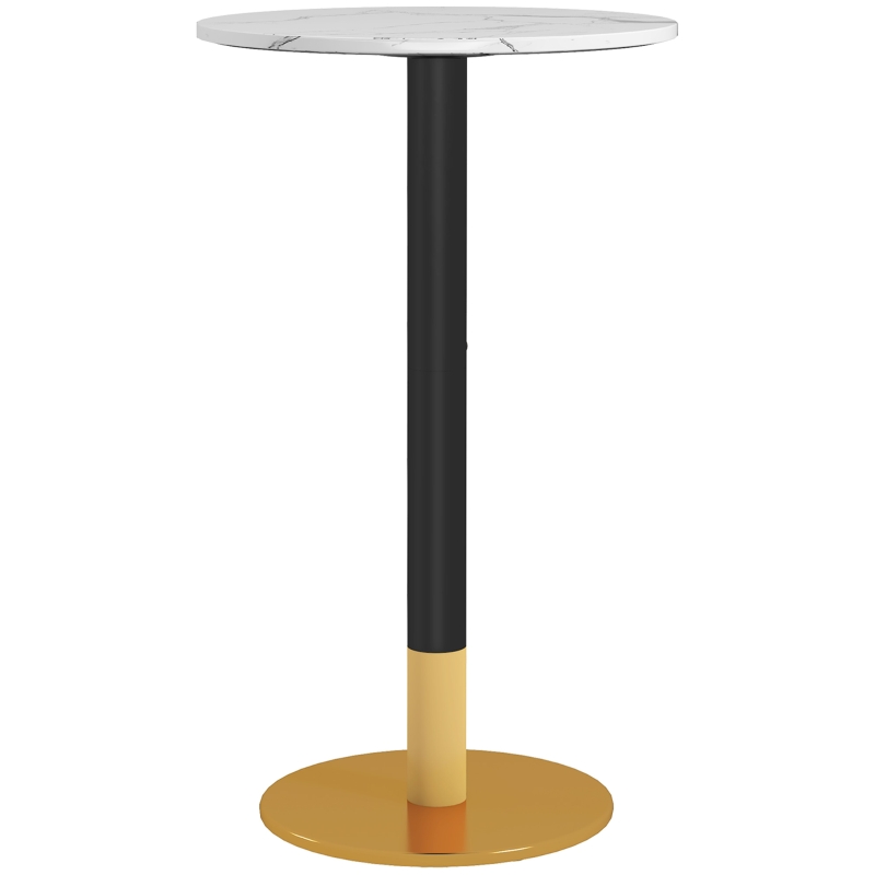 HOMCOM High Top Bar Table, Modern Round Dining Table with Faux-marbled Top and Gold Base, Bistro Table for 2 People, White