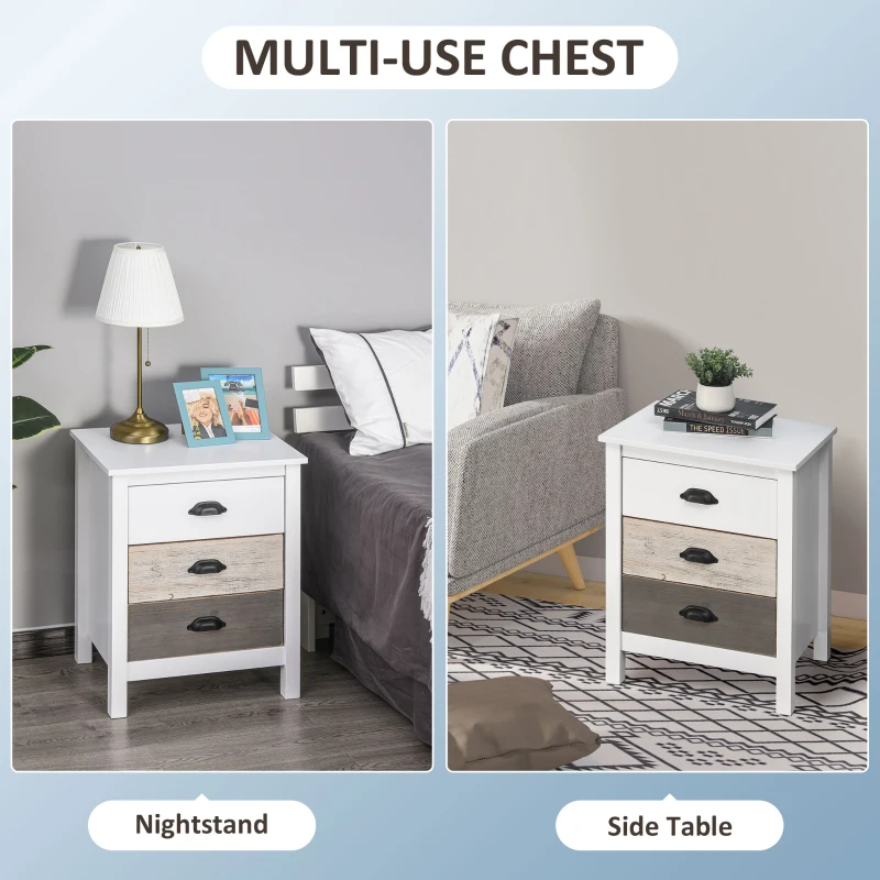 HOMCOM Accent Table Storage Cabinet with 3 Drawers Wooden Bedside Table Night Stand, Home Furniture