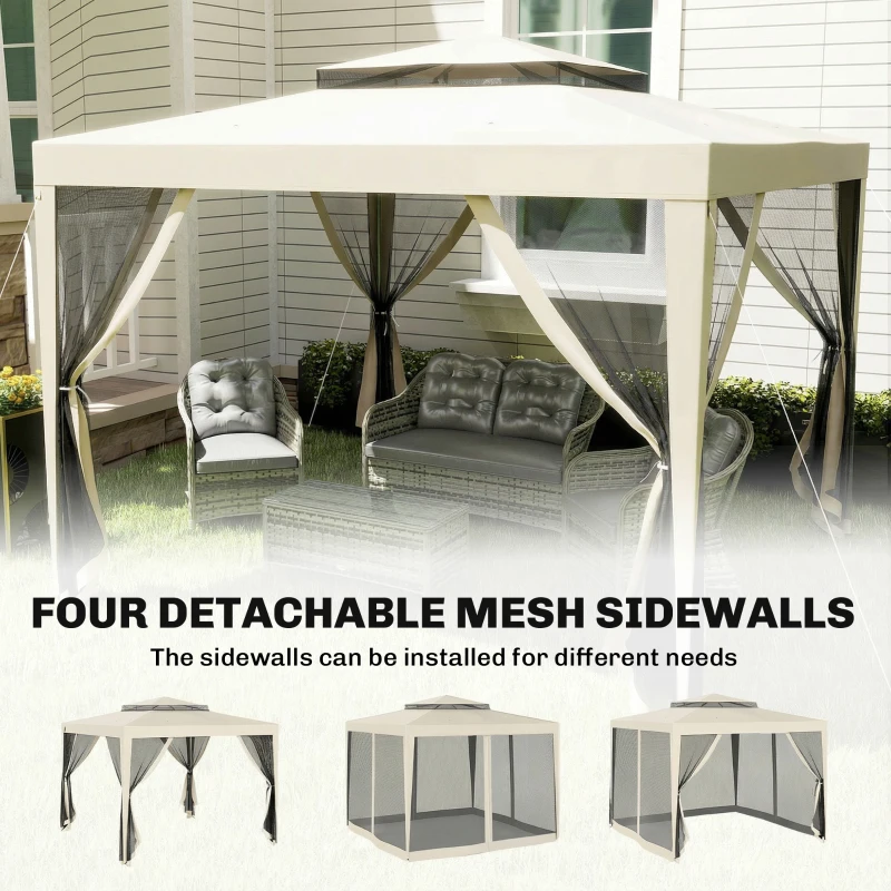 Outsunny 10' x 10' Canopy Tent, Party Tent with Mesh Netting and Double Tier Roof for Backyard, Garden, Patio, Outdoor, Beige