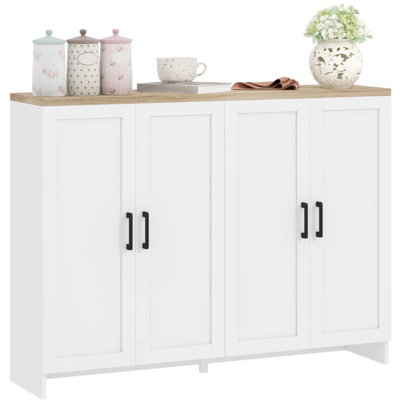 HOMCOM Modern Sideboard Buffet Cabinet, Modern Kitchen Storage Cabinet with 4 Doors Adjustable Shelves, for Dining Room, White