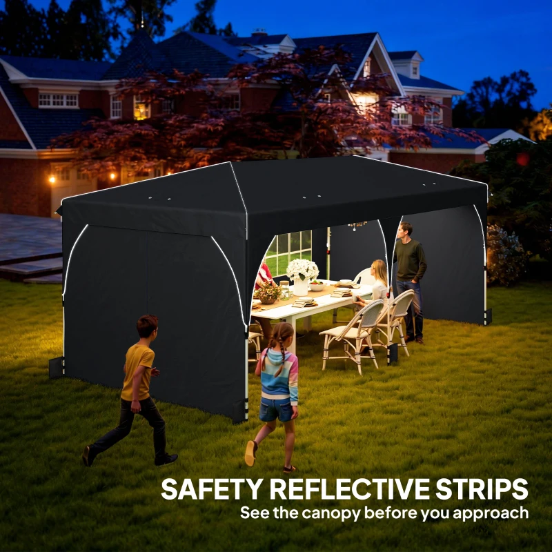 Outsunny 10 x 20 ft Pop Up Canopy Tent with Reflective Strips, UPF 50+ Easy up Instant Canopy with 6 Sandbags, Black