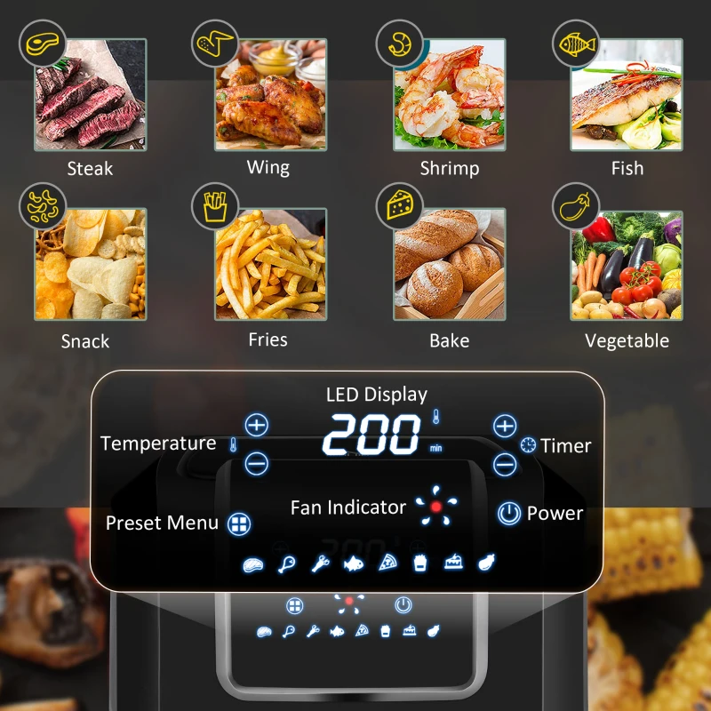 HOMCOM Air Fryer, 1700W 6.9 Quart Air Fryers Oven with Digital Display, 360° Air Circulation, Adjustable Temperature, Timer, Nonstick Basket for Oil Less or Low Fat Cooking, Black