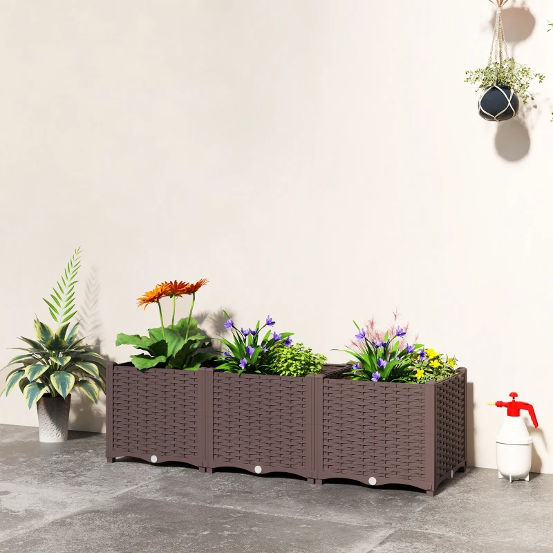 Outsunny Plastic Raised Garden Bed with Legs, Self Watering Elevated Planter Boxes with Drainage Holes and Plugs