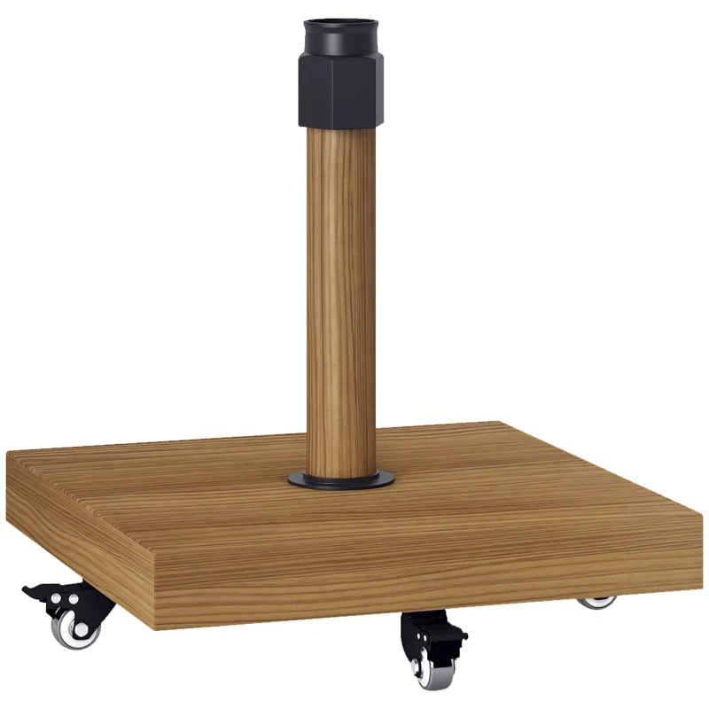 Outsunny 57 lbs Metal Square Patio Umbrella Base Holder, Outdoor Umbrella Stand with Wheels, Heavy Duty Patio Umbrella Stand Base for Garden, Poolside, Nature Wood