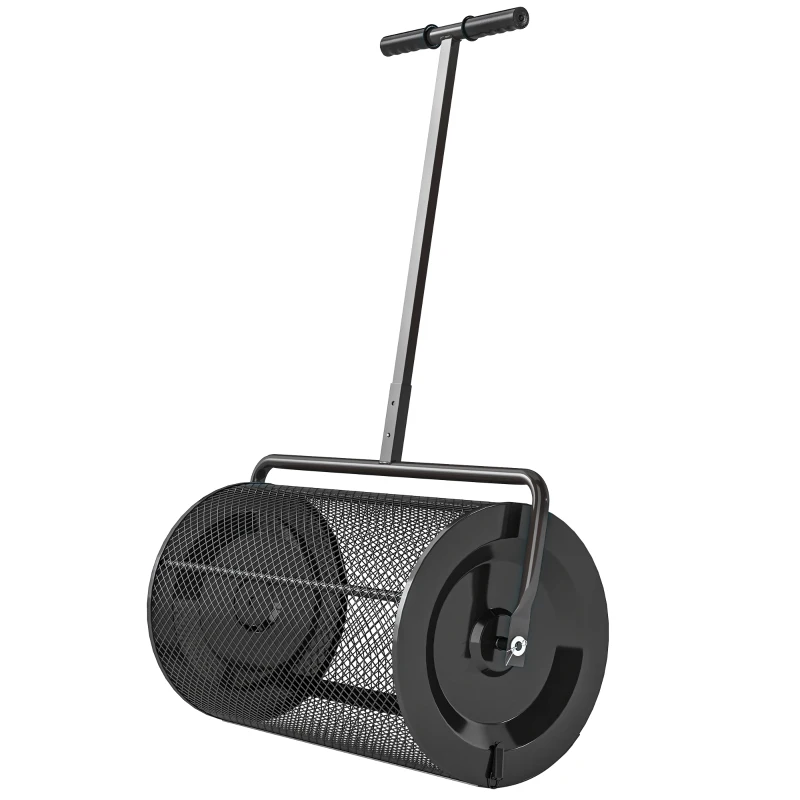 Outsunny 24 Inch Compost Spreader, Peat Moss Spreader with 24.4"/26.4" Height Adjustable Handle, Soil Spreader for Lawn, Black