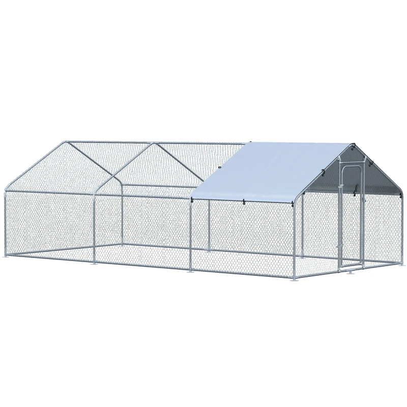 PawHut Large Chicken Coop Metal Chicken Run for Chicken with Waterproof and Anti-UV Cover, Spire Shaped Walk-in Fence Cage Hen House for Outdoor and Yard Farm Use, 1.26" Dia, 9.8' x 19.7' x 6.4'