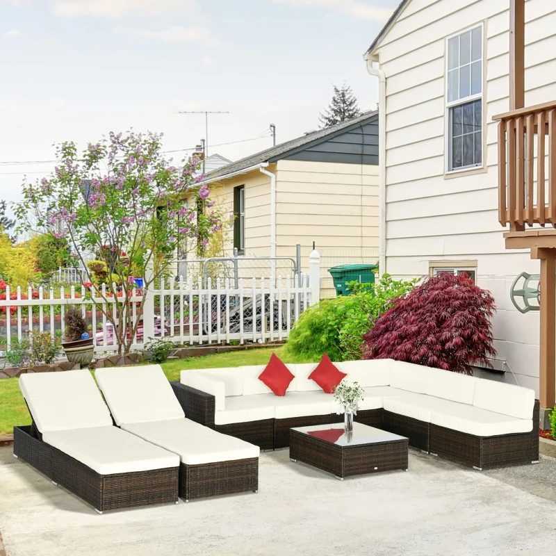 Outsunny 9 Pieces Wicker Patio Furniture Set with Cushion, Cream White