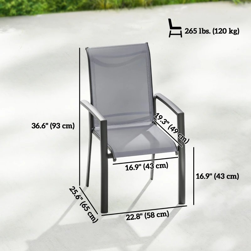 Outsunny Stackable Patio Chairs Set of 4, Outdoor Dining Chairs with All Weather Breathable Mesh and Armrests, Grey