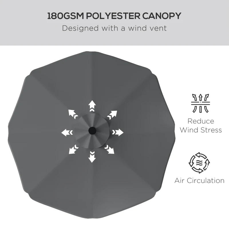 Outsunny Solar Patio Umbrella with LED and Tilt, Outdoor Market Table Umbrella Parasol with Crank, 10 x 10 ft, Dark Grey