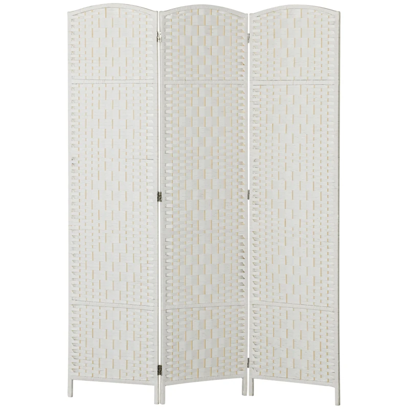 HOMCOM 6ft Folding Room Divider, 3 Panel Wall Partition with Wooden Frame for Bedroom, Home Office, White