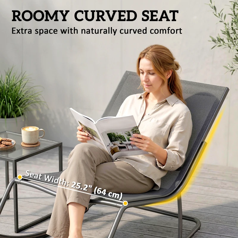 Outsunny Outdoor Rocking Chair, Oversized Rocking Patio Chair with 25" Extra Wide Mesh Seat and Cushion, Khaki