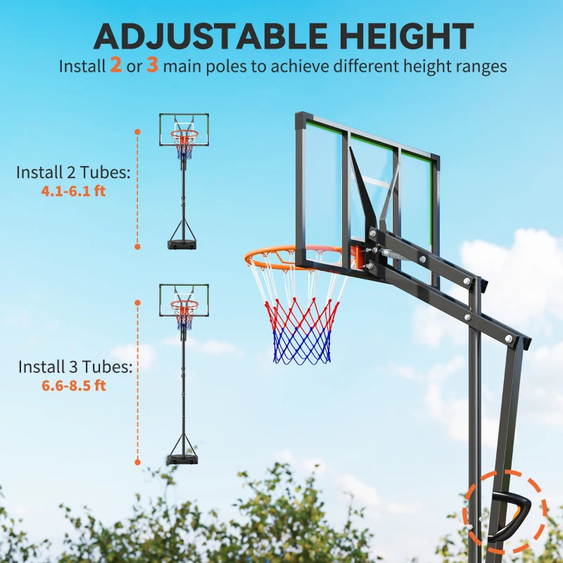 Soozier 4.1-8.5ft Adjustable Basketball Hoop with 33" Shatterproof Board, 18" Rim, Wheels and Fillable Base, for Teens Adults