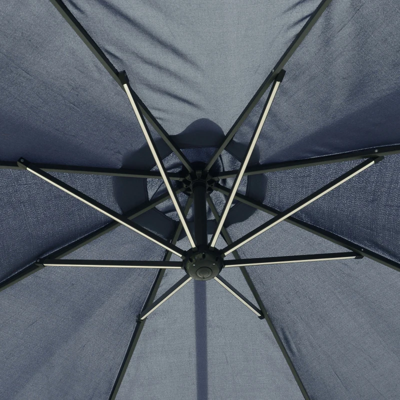 Outsunny 10ft Cantilever Solar Hanging Offset Umbrella Outdoor LED Lights Aluminum Market Banana Parasol Crank w/ Cross Base Garden Sun Shelter Blue
