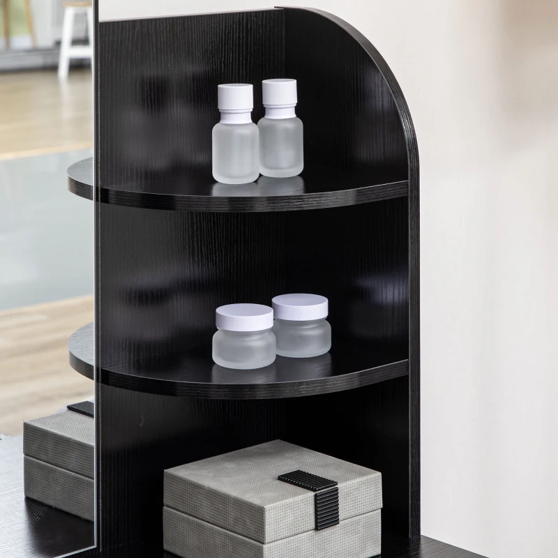 HOMCOM Vanity Desk with Mirror, Makeup Vanity with Open Shelves and Drawer, Dressing Table for Bedroom, Black