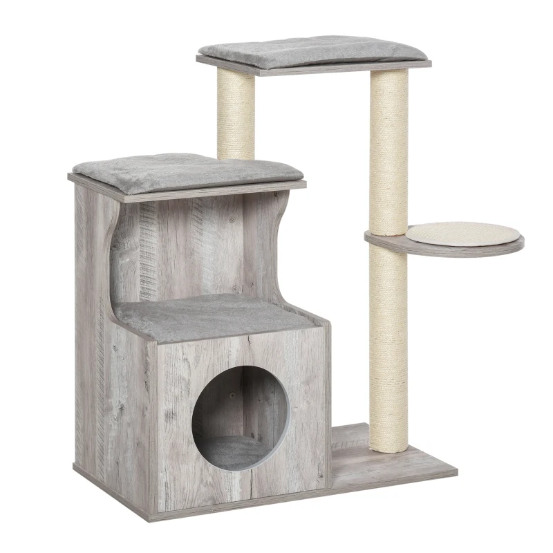 PawHut Cat Tree Climbing Activity Center with Scratching Post Condo Perch Cushions 34.75" H, Grey
