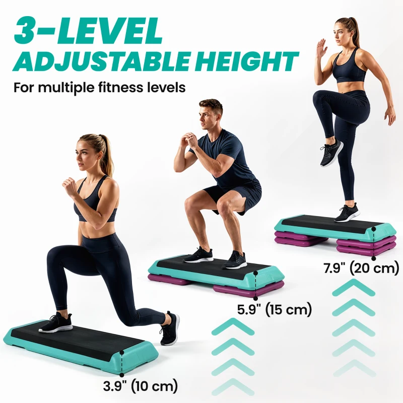 Soozier 4"/6"/8" Aerobic Stepper Exercise with Non-Slip Top for Home, Office, Indoor, Outdoor, Multicolour