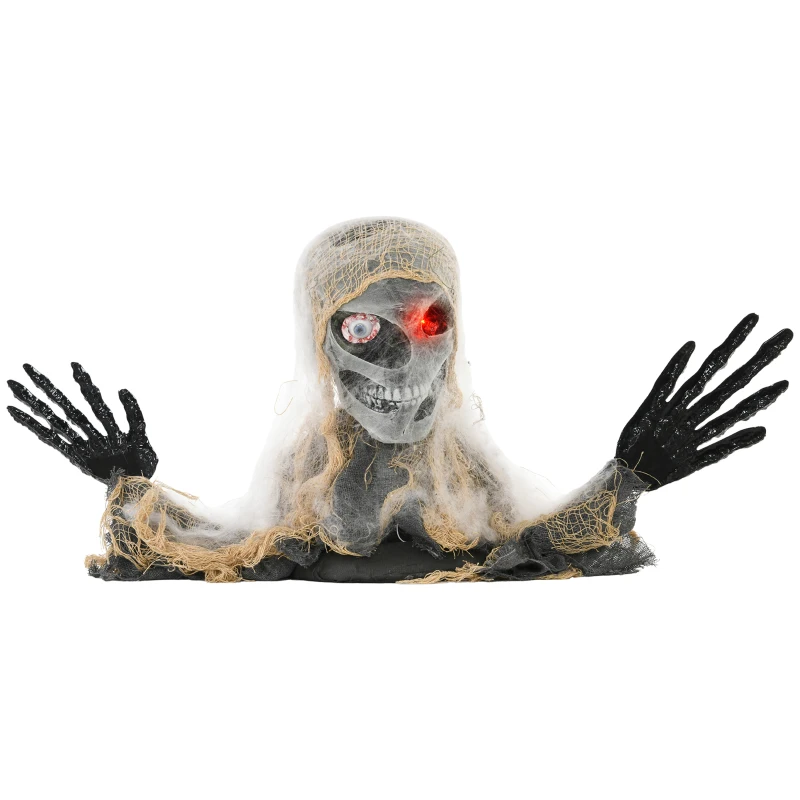 HOMCOM Halloween Animated Mummy with Glowing LED Eyes, Animatronic Halloween Decoration, Battery Operated