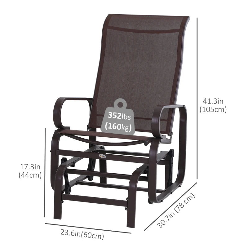 Outsunny Patio Glider with Breathable Mesh Fabric, Outdoor Glider Chair, Garden Rocking Gliding Seat for Patio, Yard, Porch, Brown