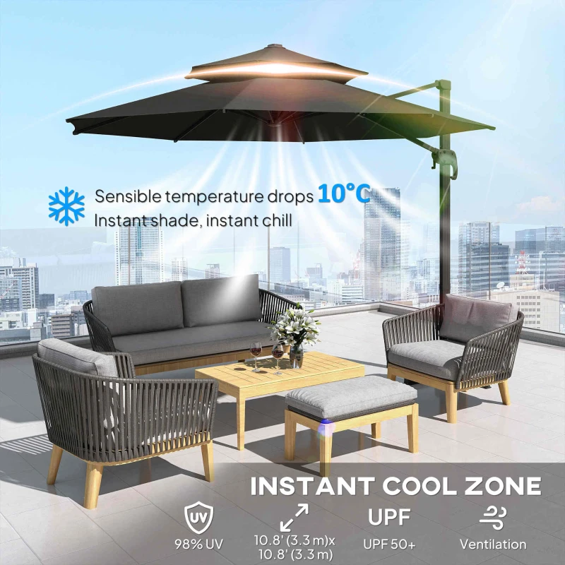 Outsunny 11ft Outdoor Cantilever Umbrella Rotatable Sun Shade Aluminum Market Umbrella with Adjustable Angle & Double-top Canopy for Backyard, Poolside, Lawn and Garden Dark Grey