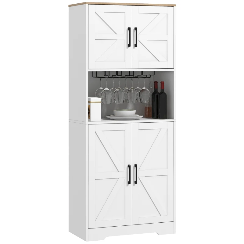HOMCOM Farmhouse Kitchen Pantry, 68" Freestanding Hutch Storage Cabinet with Microwave Oven Countertop, White
