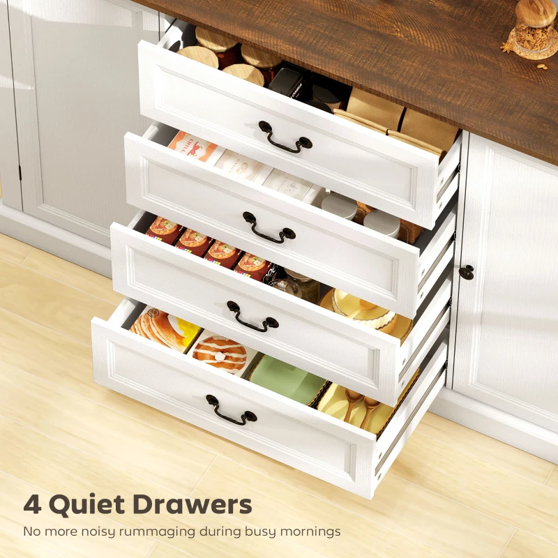 HOMCOM Farmhouse Sideboard with Charging Station, 58" Buffet Cabinet, Kitchen Storage Cabinet with 4 Drawers, 2 Doors, White