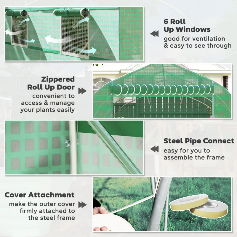 Outsunny 6.6' x 11' x 7' Portable Walk-In Tunnel Greenhouse, Garden Plant Growing Warm House, Outdoor Seed Flower Vegetable Growth Tent, Green