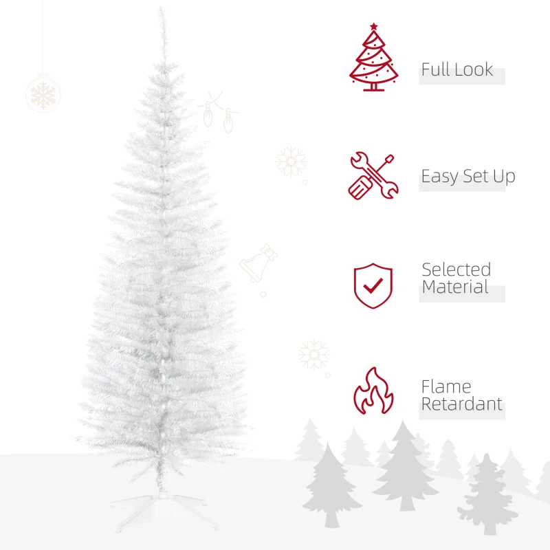 HOMCOM 5FT Artificial Christmas Tree, Pencil Christmas Tree with Realistic Branches, Stable Stand, White