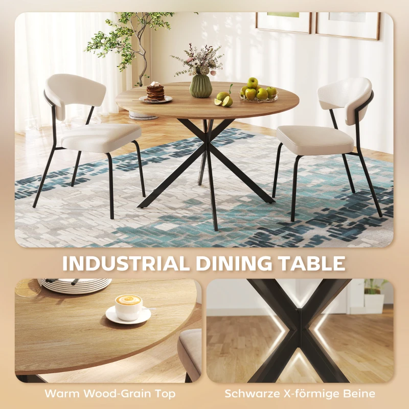 HOMCOM 47" Round Kitchen Table for 4, Industrial Dining Table with Steel Legs for Dining Room, Brown and Black