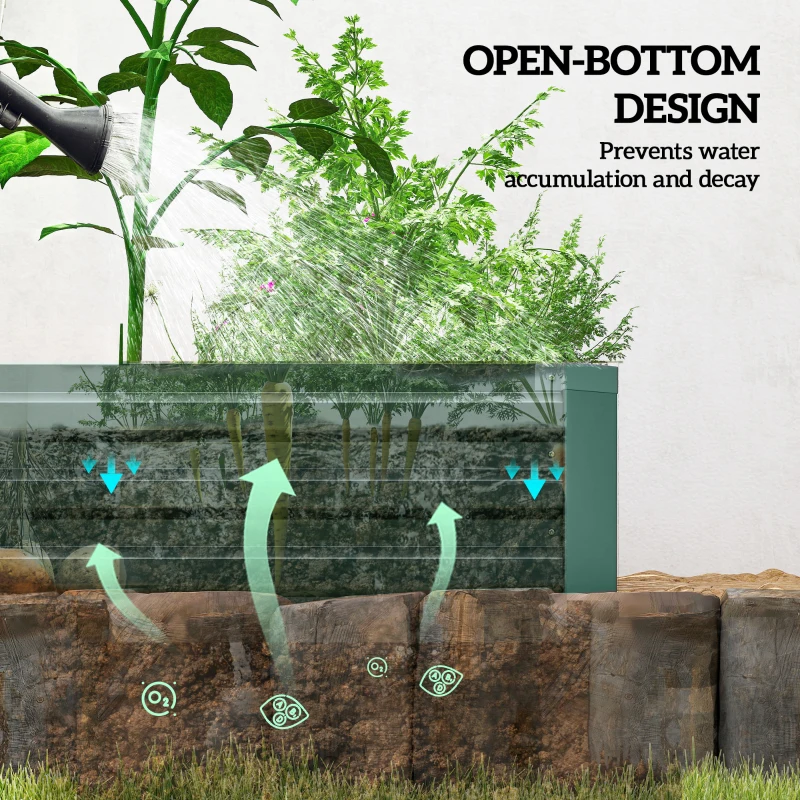 Outsunny 8'x2'x1' Galvanized Raised Bed, Large Elevated Planter Box for Growing Flowers, Herbs and Vegetables, Green