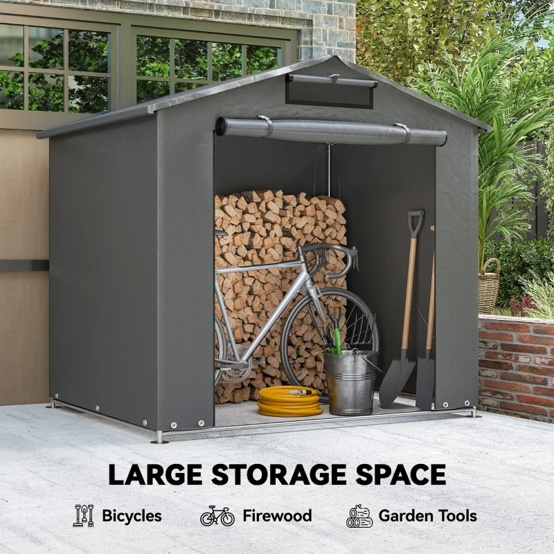 Outsunny 6' x 4' Portable Shed, Waterproof Bike Tent with Roll-up Zipper Door, Vent and Galvanised Metal Frame, Dark Grey