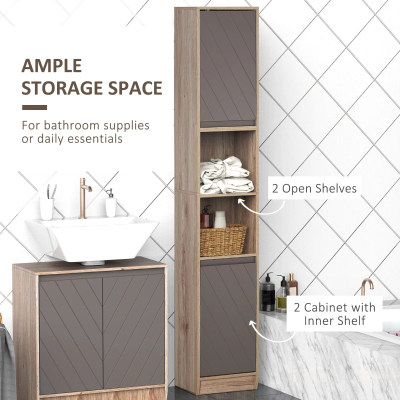 HOMCOM 67" Narrow Bathroom Storage Cabinet, Tall Freestanding Floor Cabinet, Bathroom Linen Cabinet with Doors and Adjustable Shelves