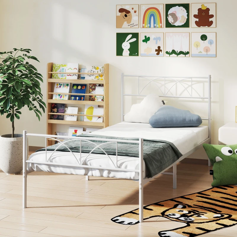 HOMCOM Metal Twin Platform Bed Frame with Headboard, Steel Slat Support, Underbed Storage, No Box Spring Needed, Easy Assembly